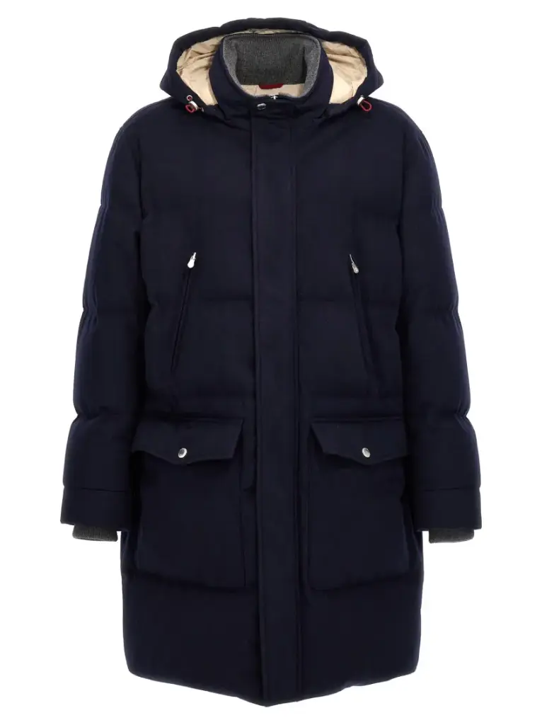 Blue Padded Wool Long Down Jacket