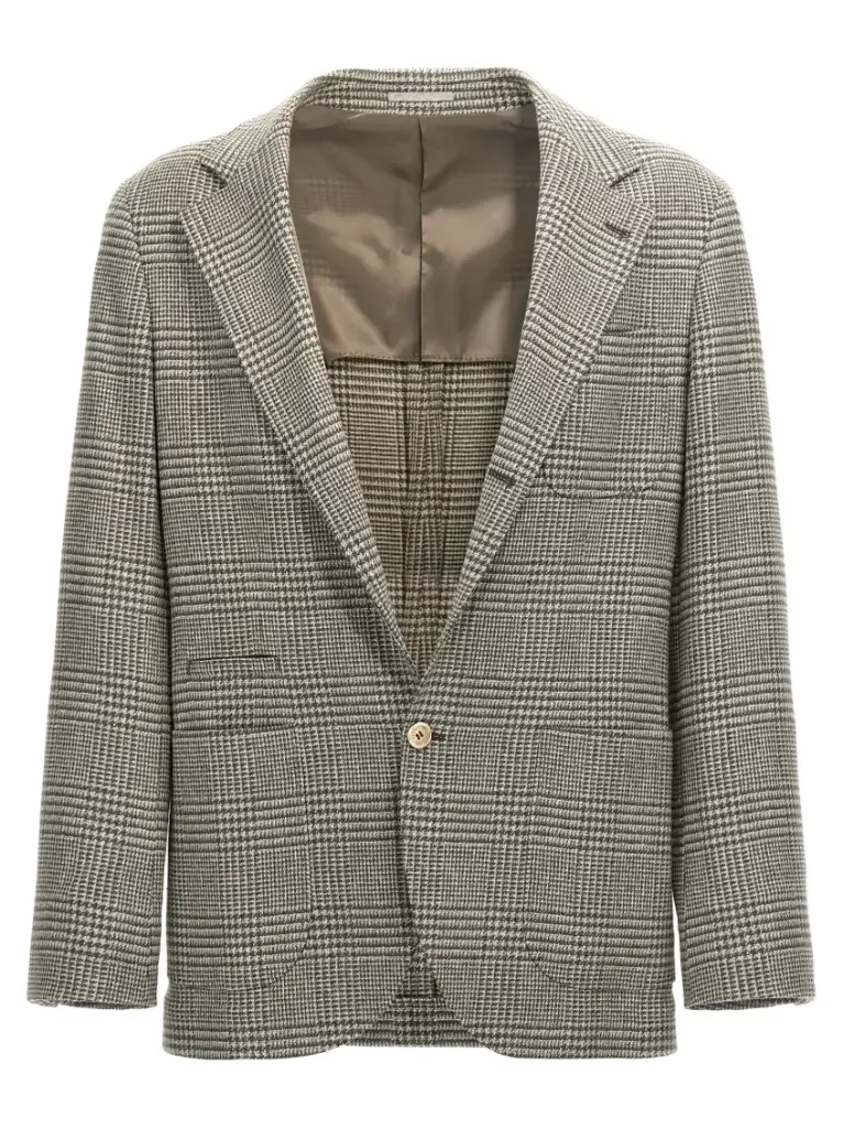 Dark Grey Check Single-breasted Blazer