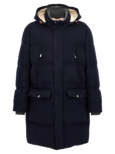 Blue Padded Wool Long Down Jacket